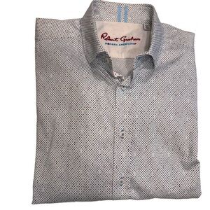 Robert Graham Shirt Mens Sz XL Blue & White Tiny Check Tailored Fit Flip Cuff